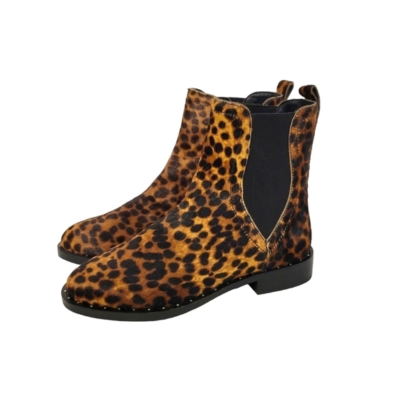 New Rebecca Minkoff Sabeen Leopard Print Calf Hair Chelsea Bootie - Picture 2 of 10